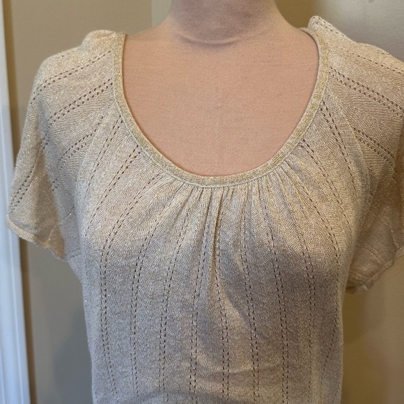 Forever 21 Metallic Knit Open Back Tie Short Sleeve Top Women’s Size Medium - Picture 3 of 7